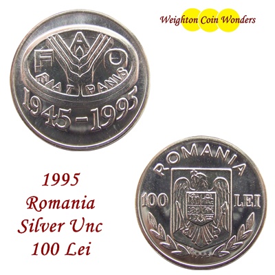 1995 Romania 100 Lei Silver Coin - FAO